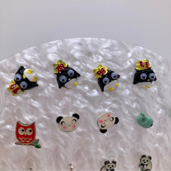 11 Pairs Animal & Insect Earrings Mostly Post Back Penguin Panda Dog Owl Ladybug - Picture 2 of 5
